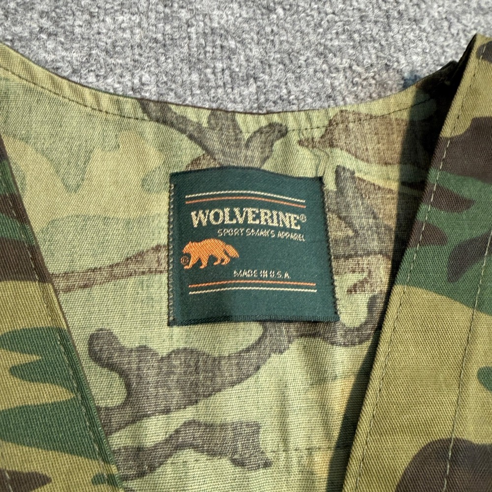 Vintage NWT Wolverine Camo Hunting Vest Mens Medium USA Made Game Bag Woodland - Picture 3 of 7